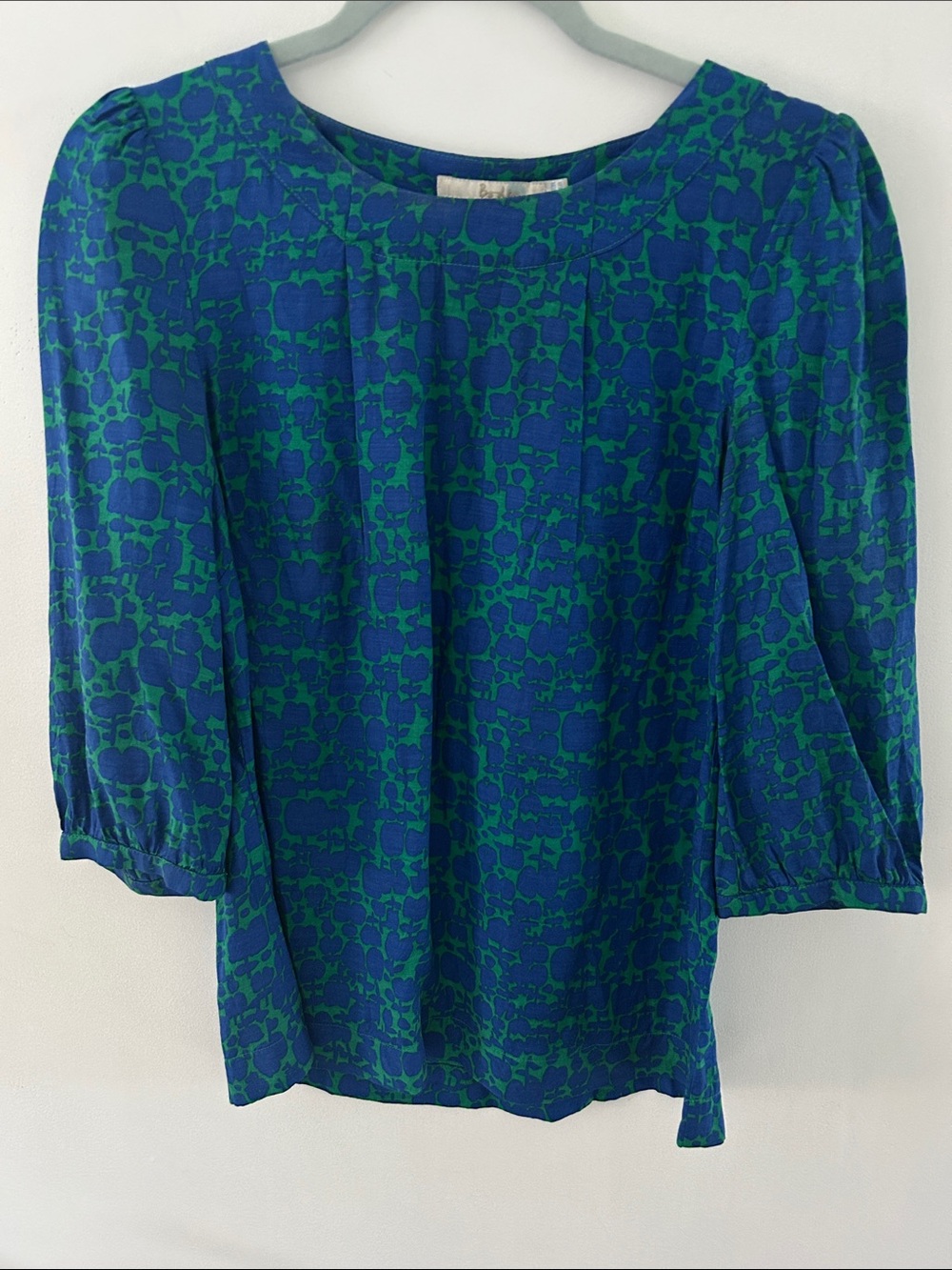 Boden Silk Blend Blouse Blue/Green Size 6 Floral 3/4 Sleeve Lightweight Feminine